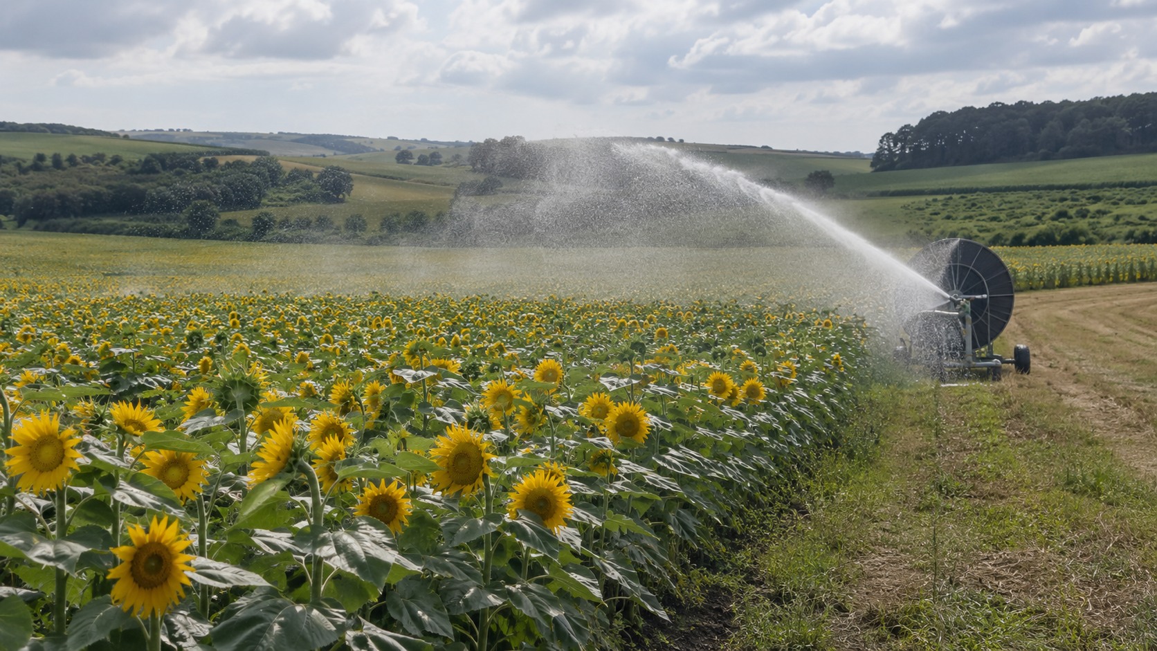 Vue agricole consacrée à irrigation du tournesol