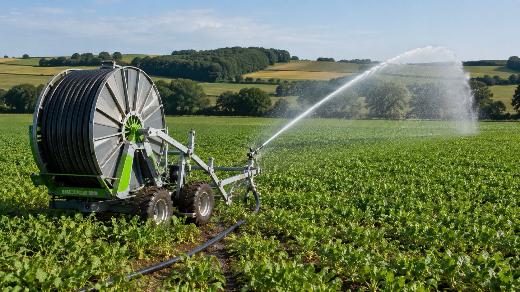 Vue agricole consacrée à irrigation par enrouleur