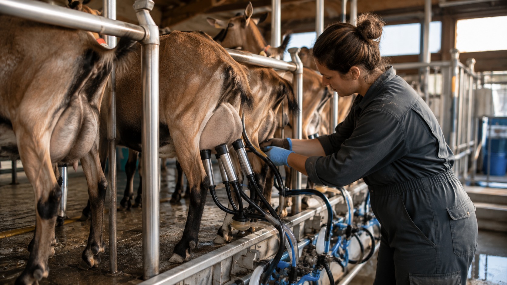 Vue agricole consacrée à lactation des chèvres
