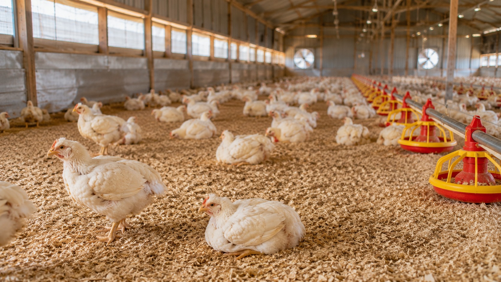 Vue agricole consacrée à litière en aviculture