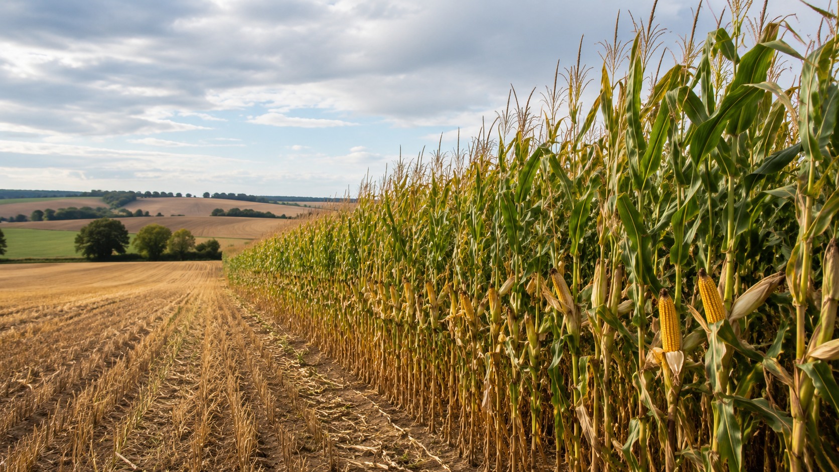 Vue agricole consacrée à maïs après céréale