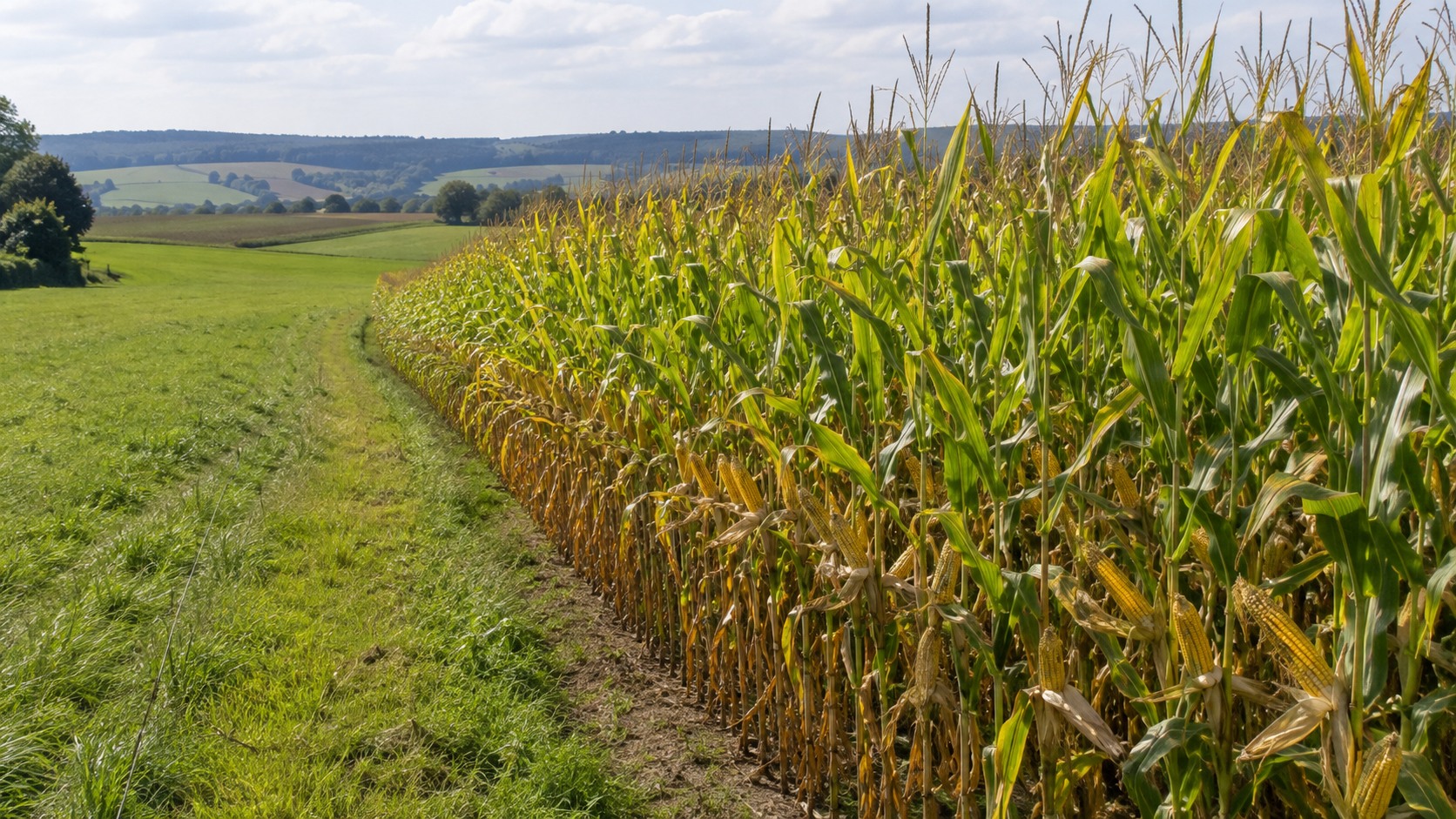 Vue agricole consacrée à maïs après prairie