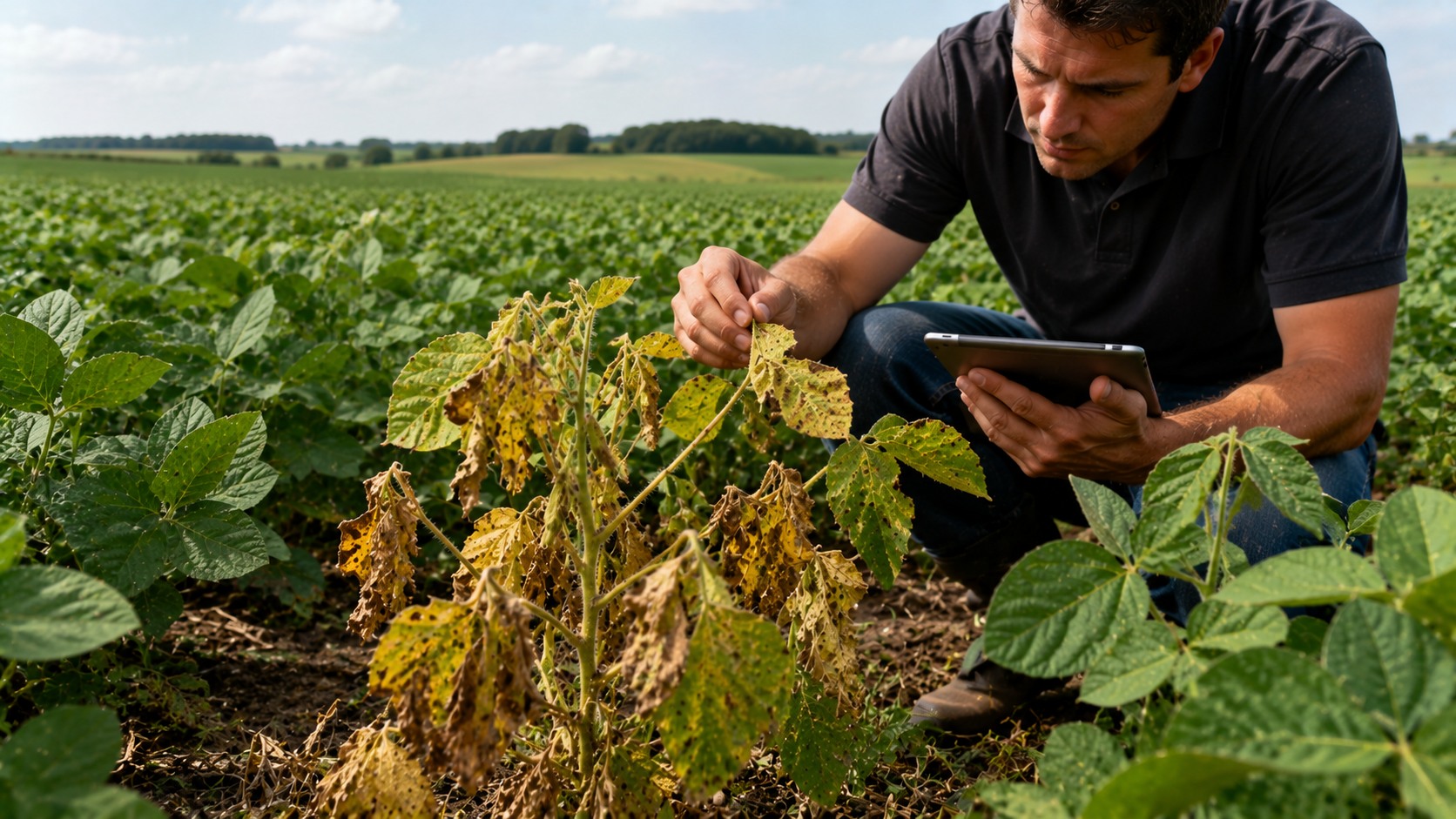 Vue agricole consacrée à maladies du soja
