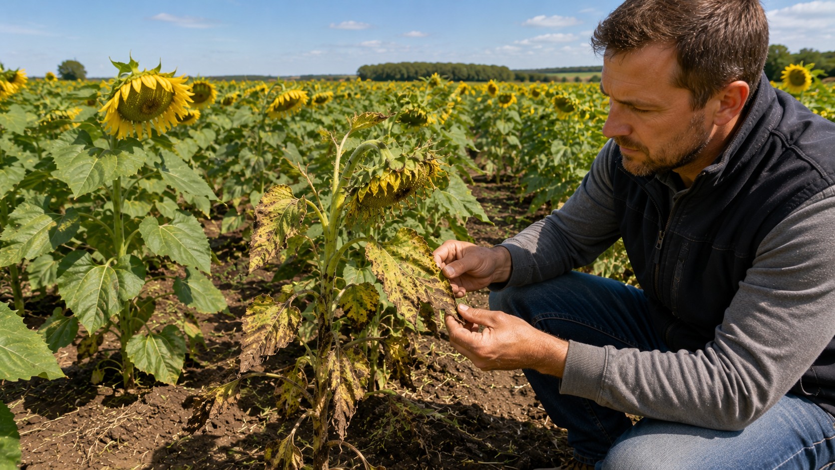 Vue agricole consacrée à maladies du tournesol