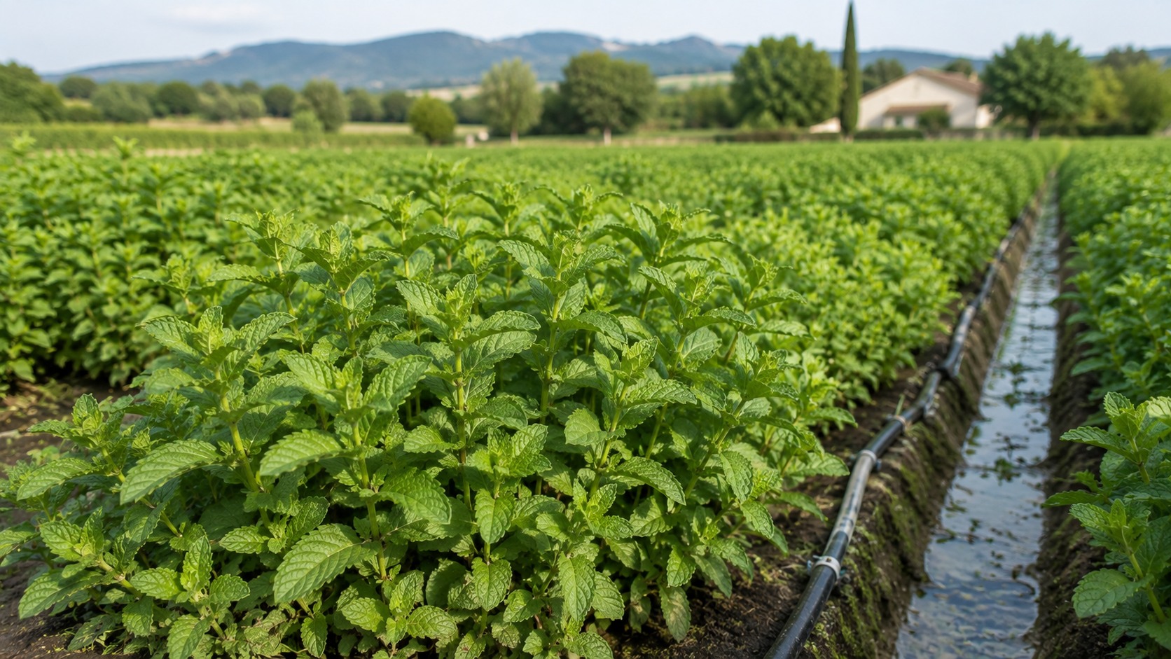 Vue agricole consacrée à menthe