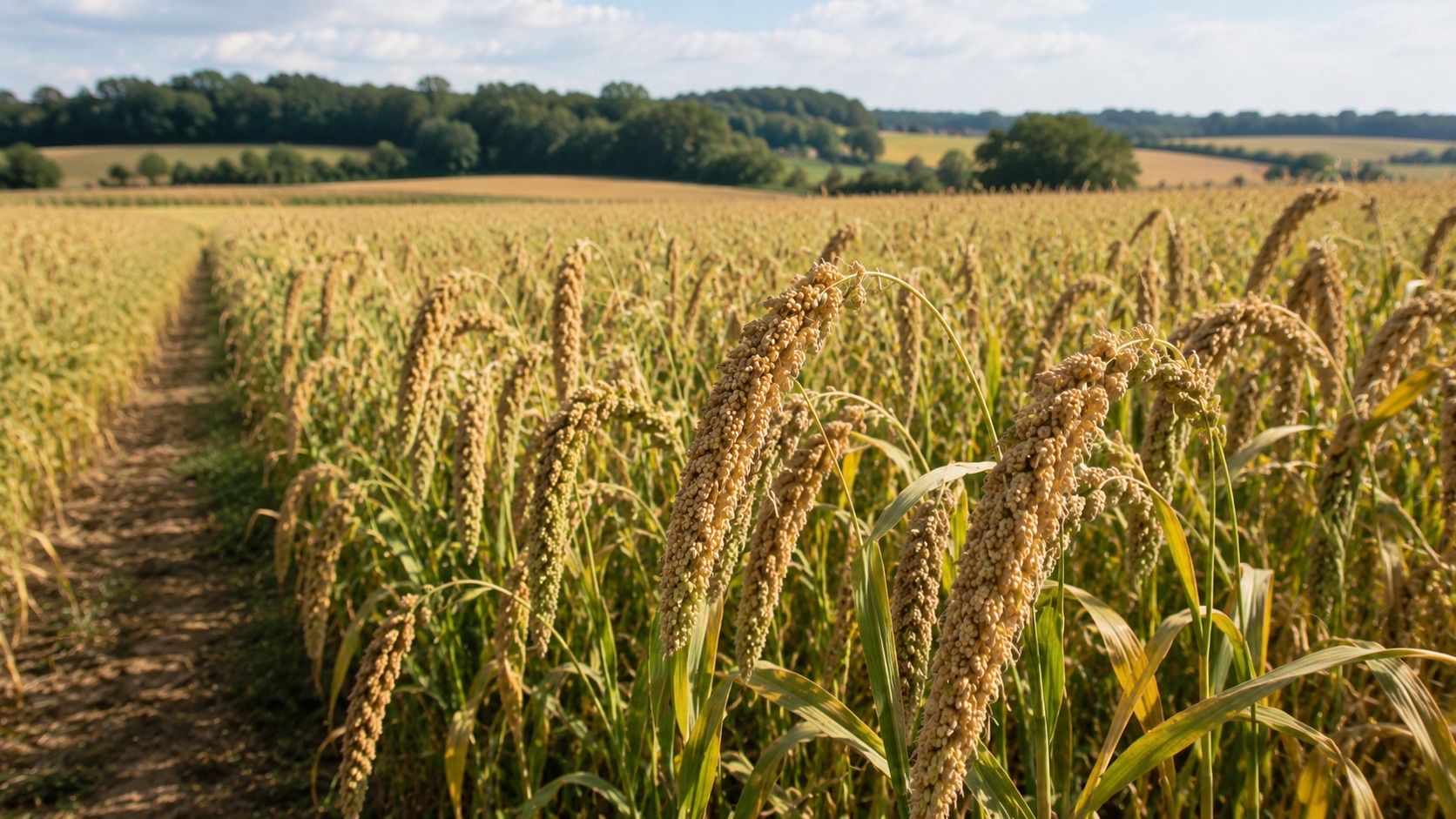Panicules de millet commun dans une parcelle