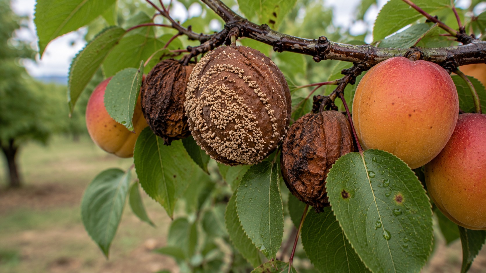 Vue agricole consacrée à moniliose des fruits à noyau