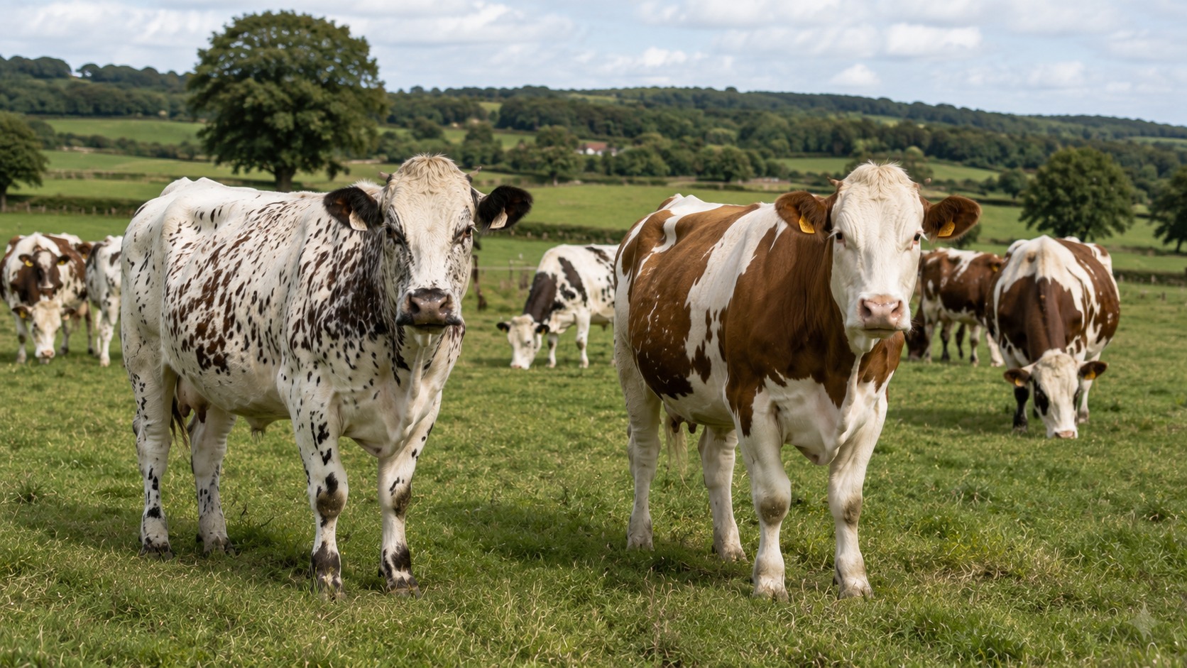 Vue agricole consacrée à normande vs montbéliarde