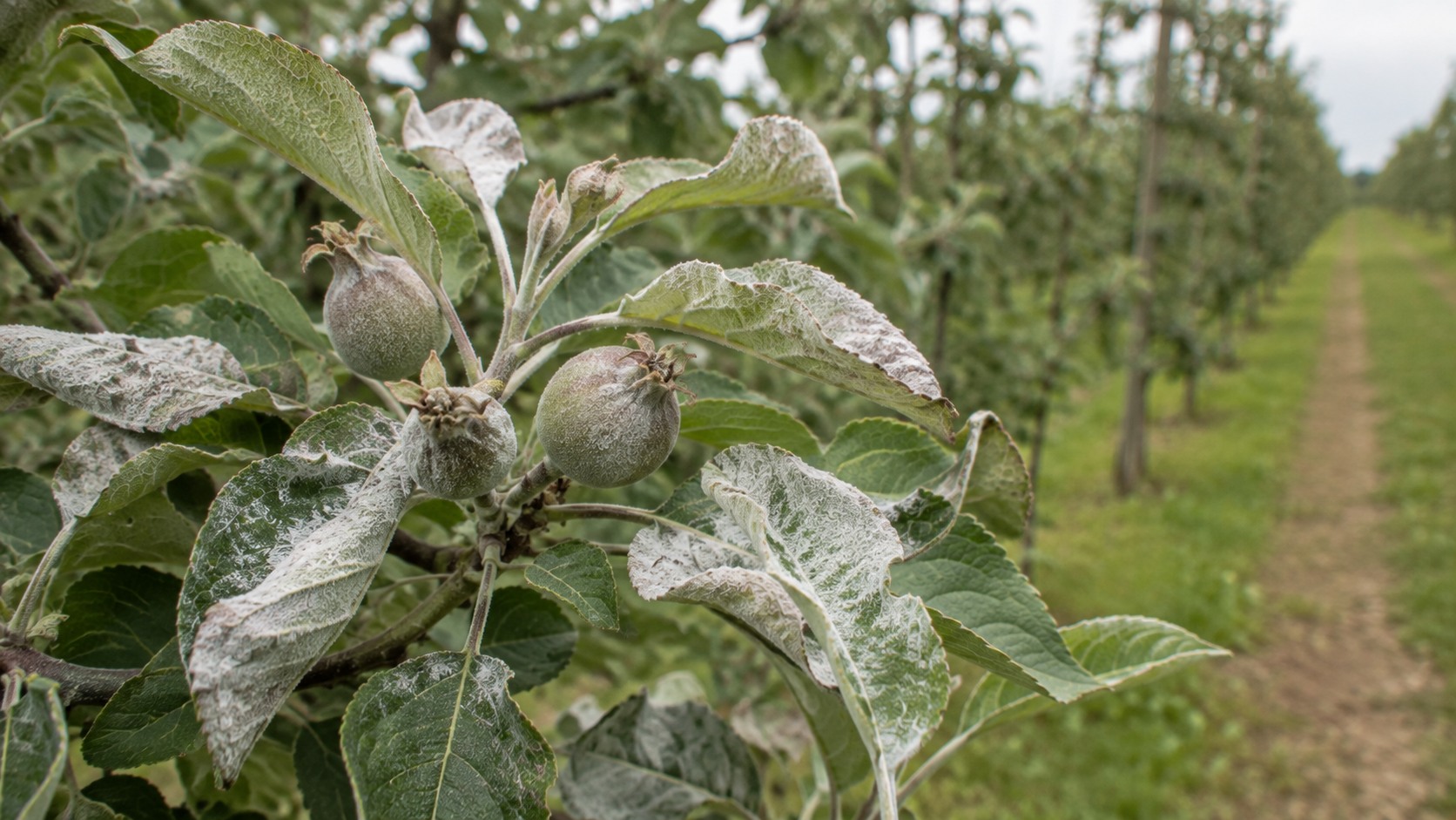 Vue agricole consacrée à oïdium du pommier