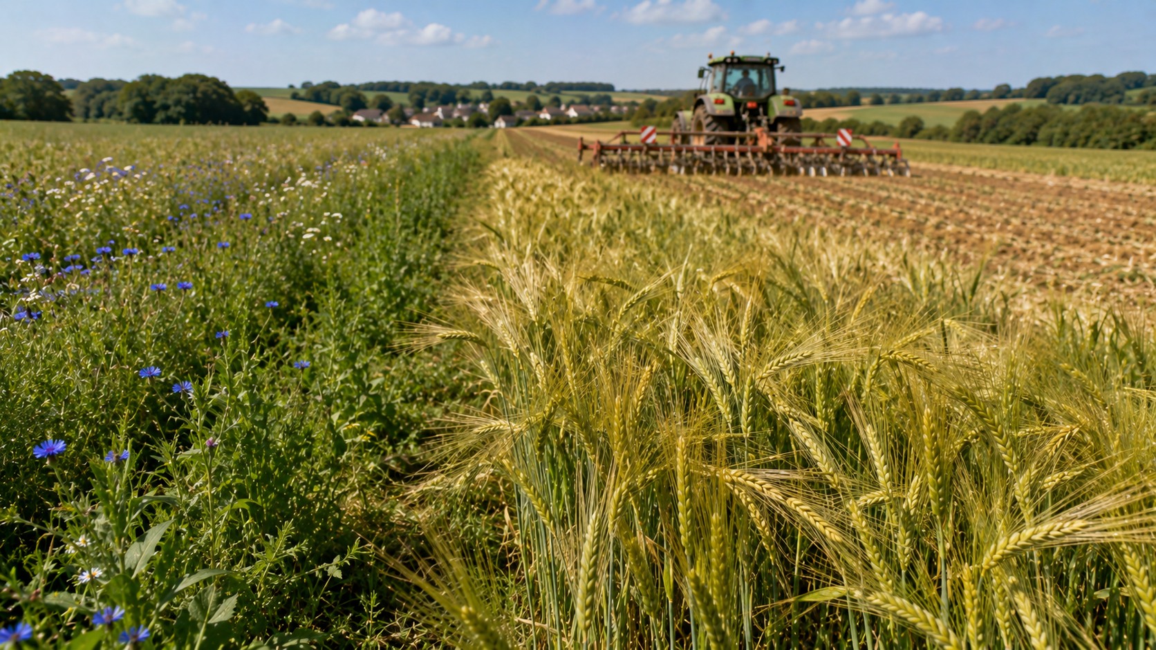 Vue agricole consacrée à orge en agriculture biologique
