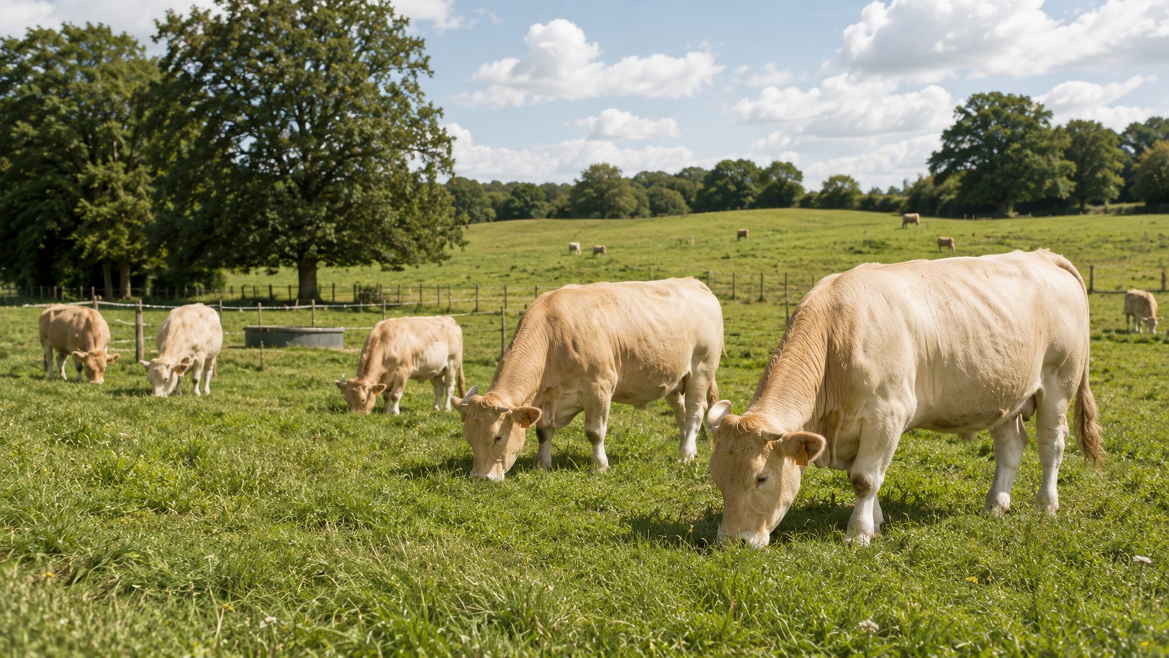 Vue agricole consacrée à pâturage des bovins viande