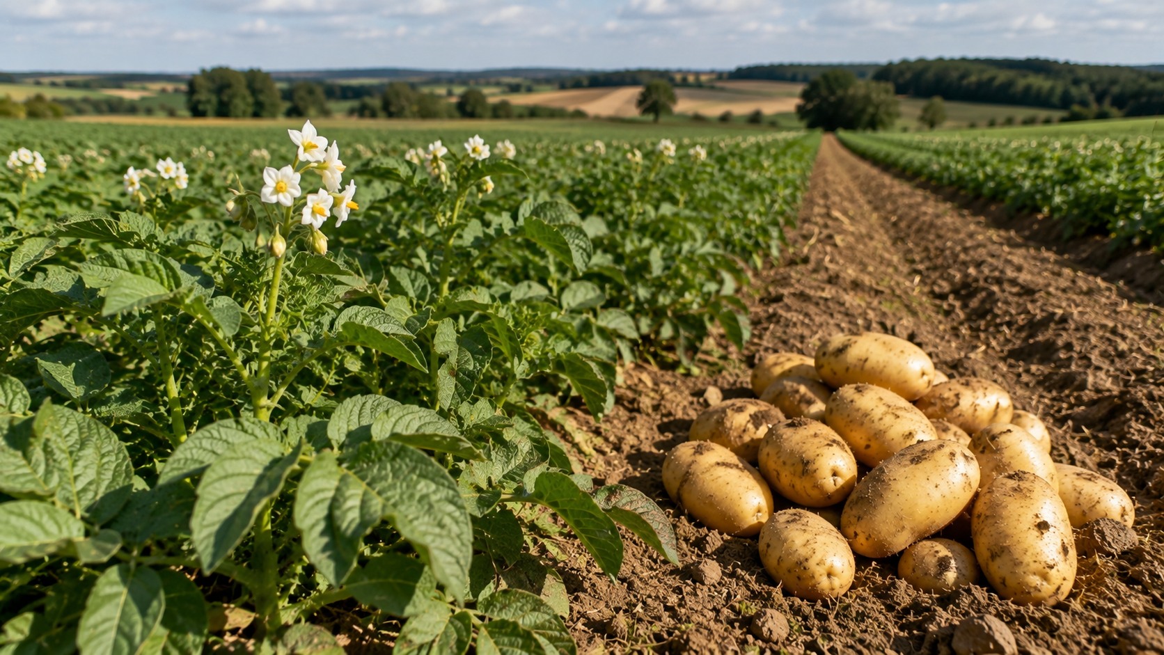 Vue agricole consacrée à pomme de terre chair ferme