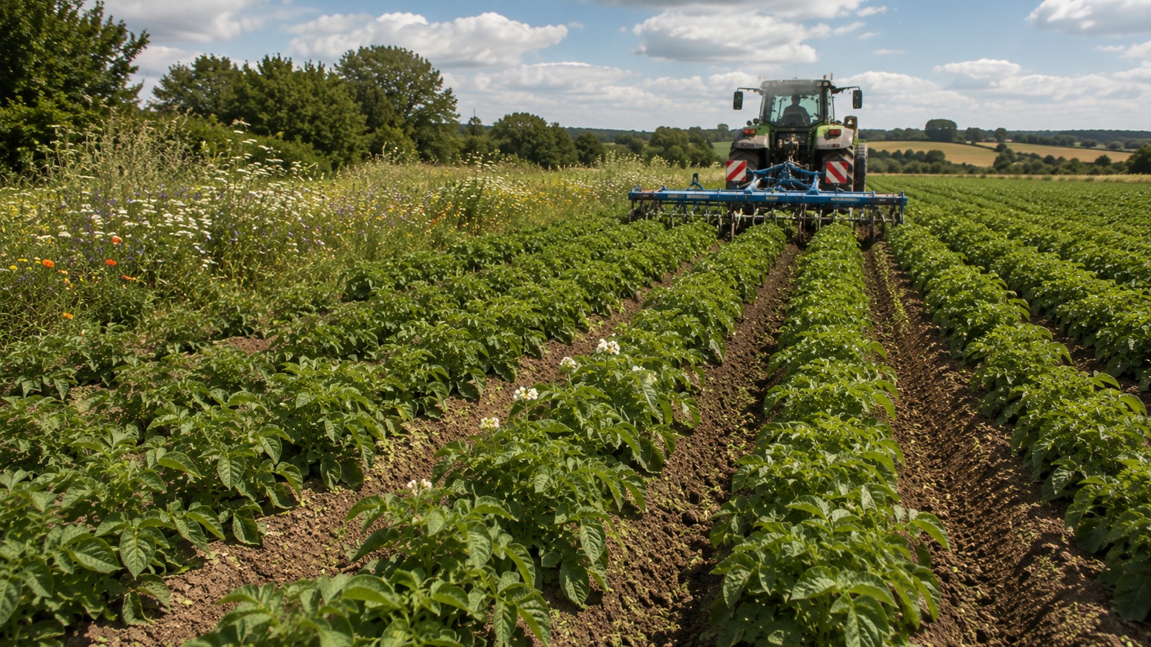 Vue agricole consacrée à pomme de terre en agriculture biologique