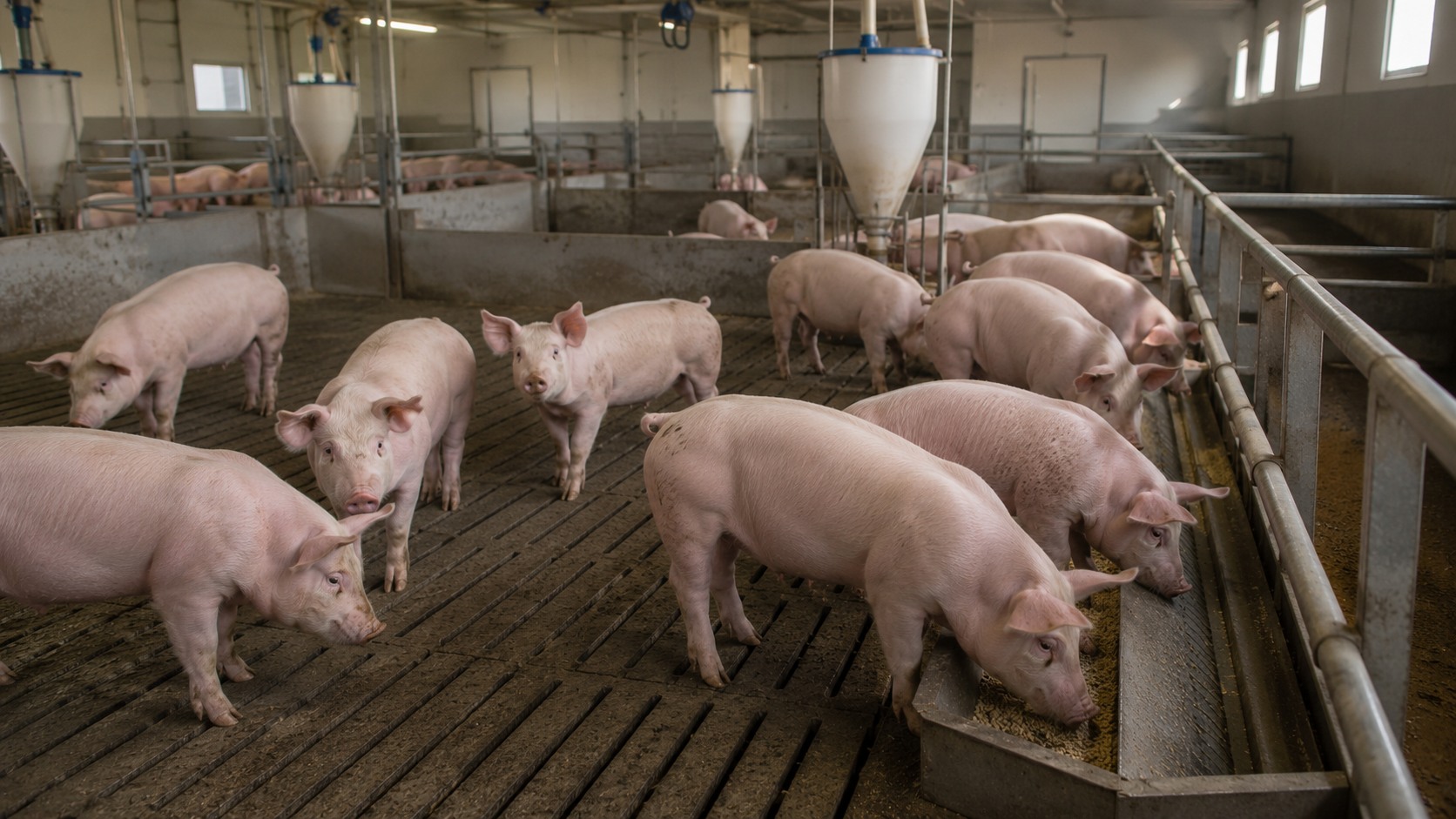 Vue agricole consacrée à porcs en bâtiment