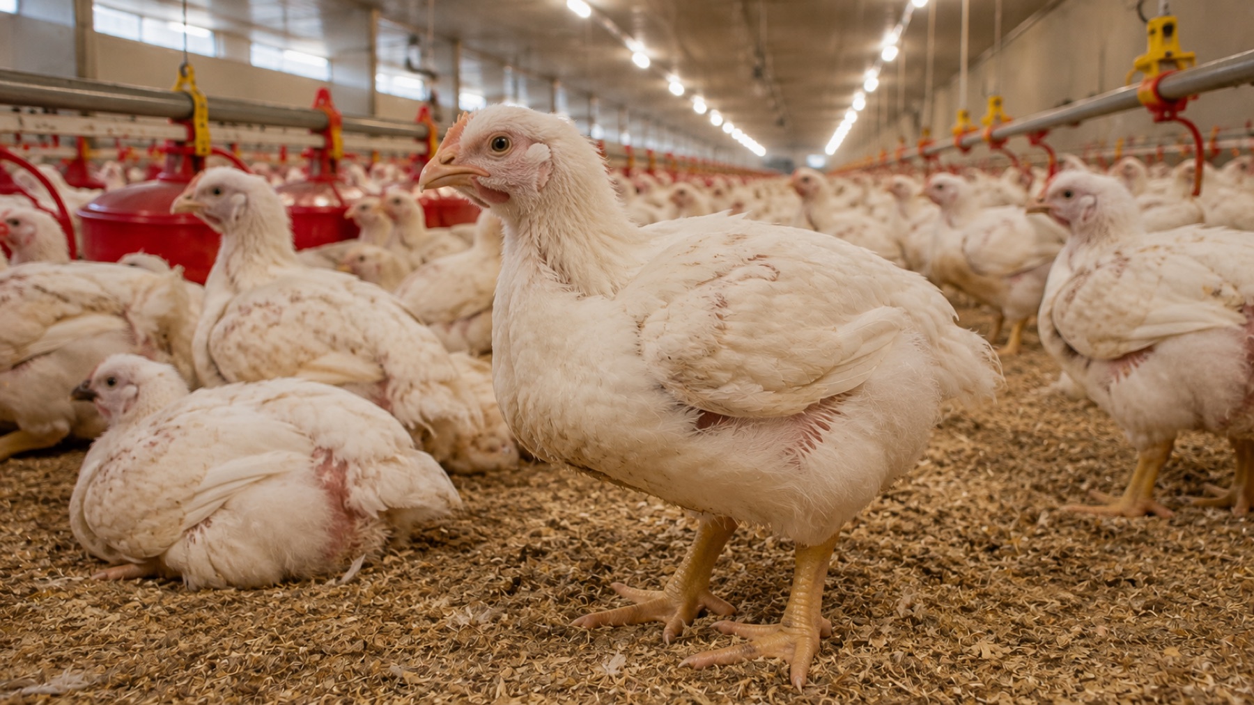 Poulets de chair en bâtiment