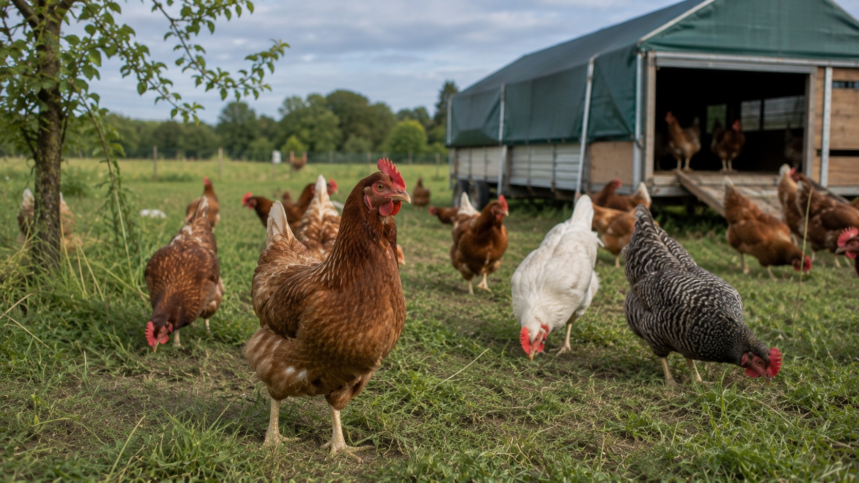 Vue agricole consacrée à poulets biologiques