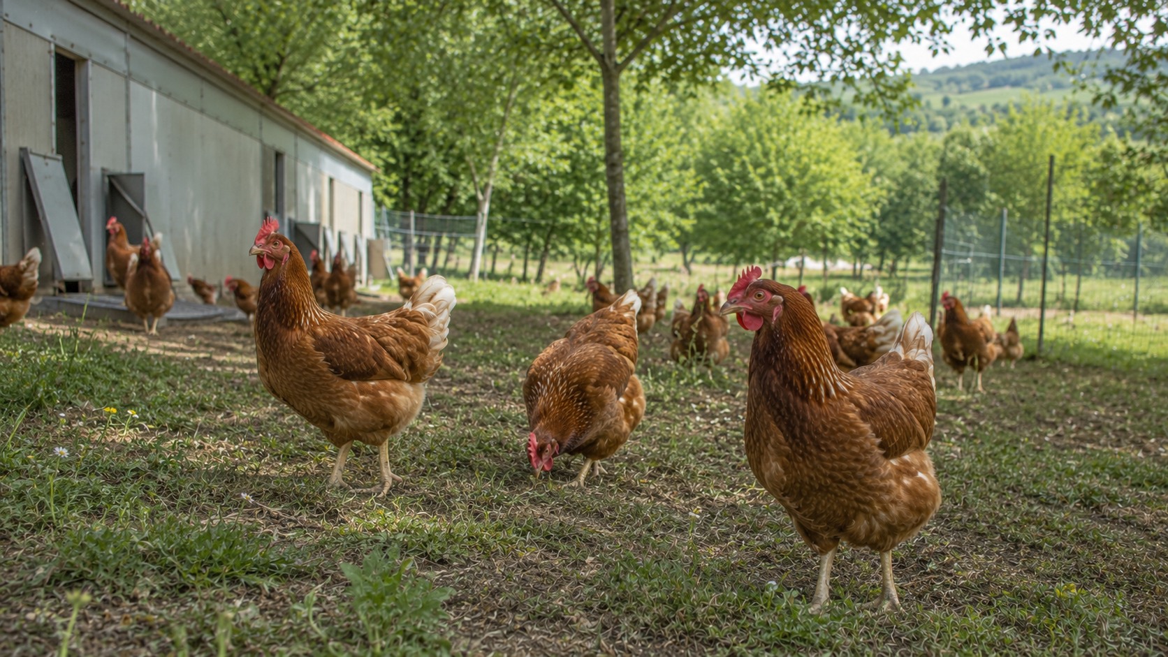 Vue agricole consacrée à poulets plein air
