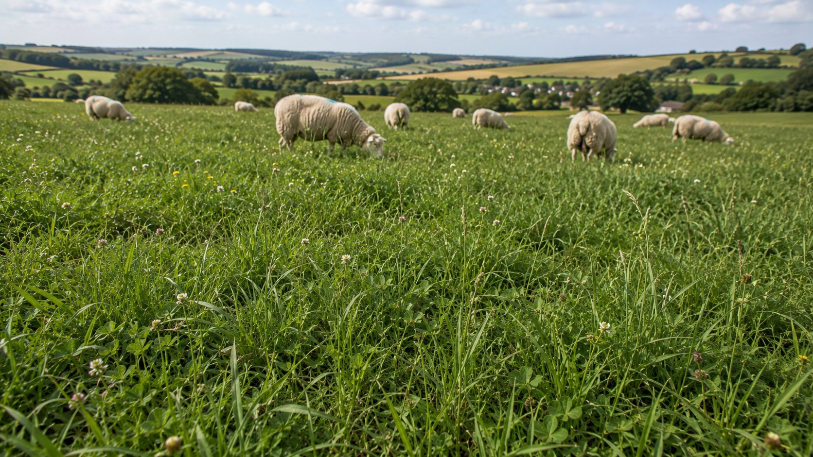 Vue agricole consacrée à prairie pour ovins