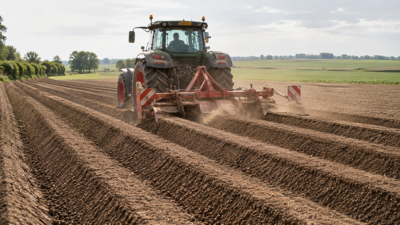 Vue agricole consacrée à préparation du sol pour pomme de terre