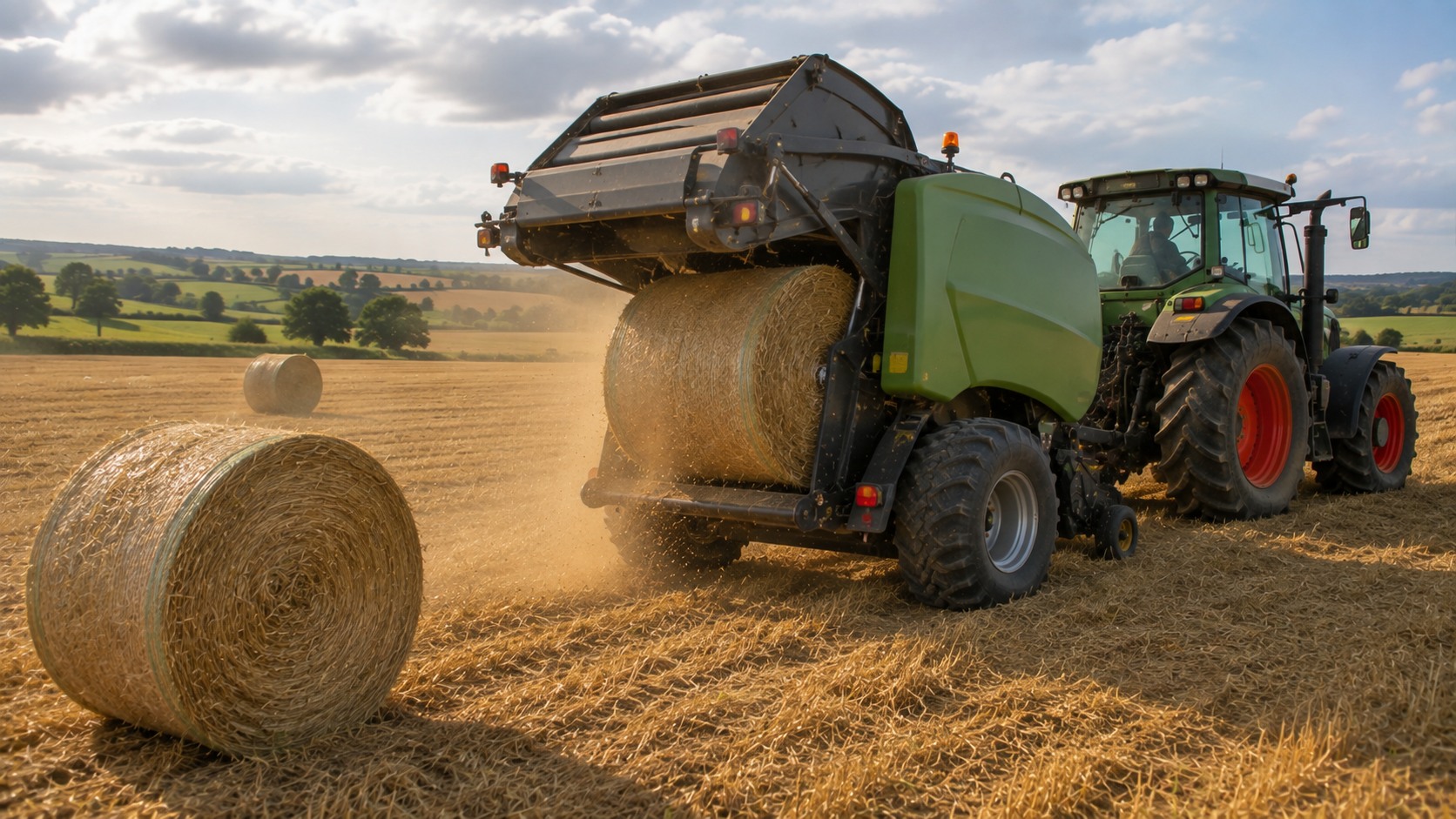 Vue agricole consacrée à presse à balles rondes