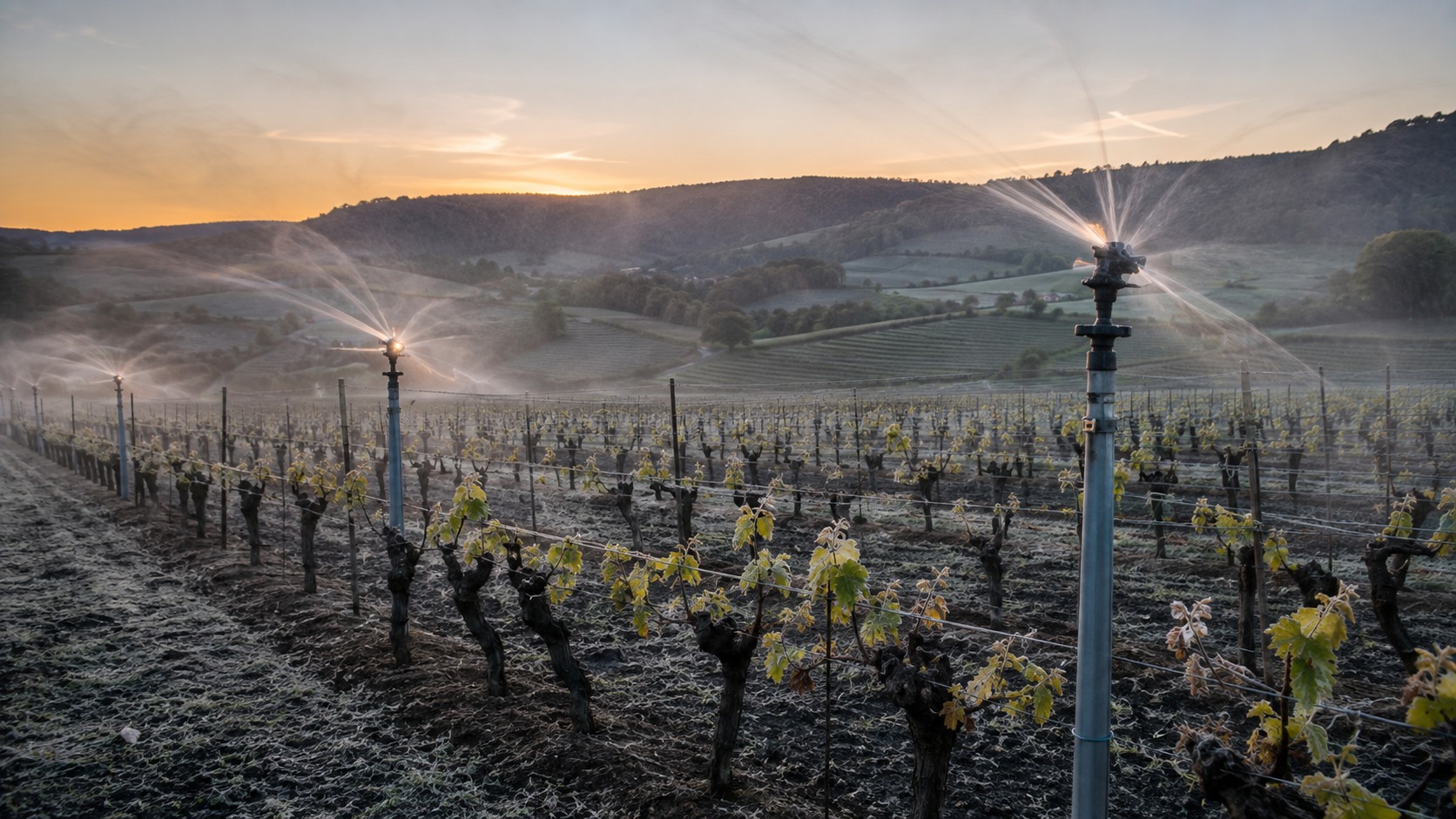 Vue agricole consacrée à protection de la vigne contre le gel