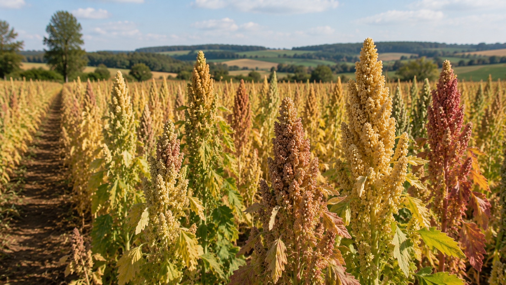Panicules de quinoa colorées à maturité