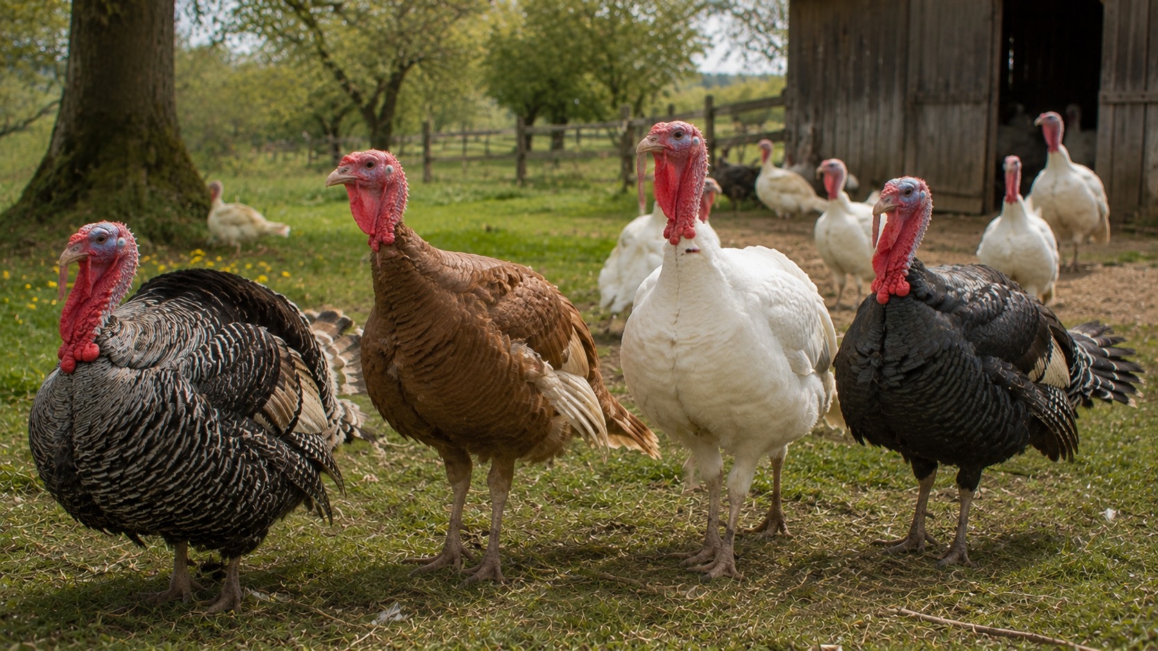 Vue agricole consacrée à races de dindes