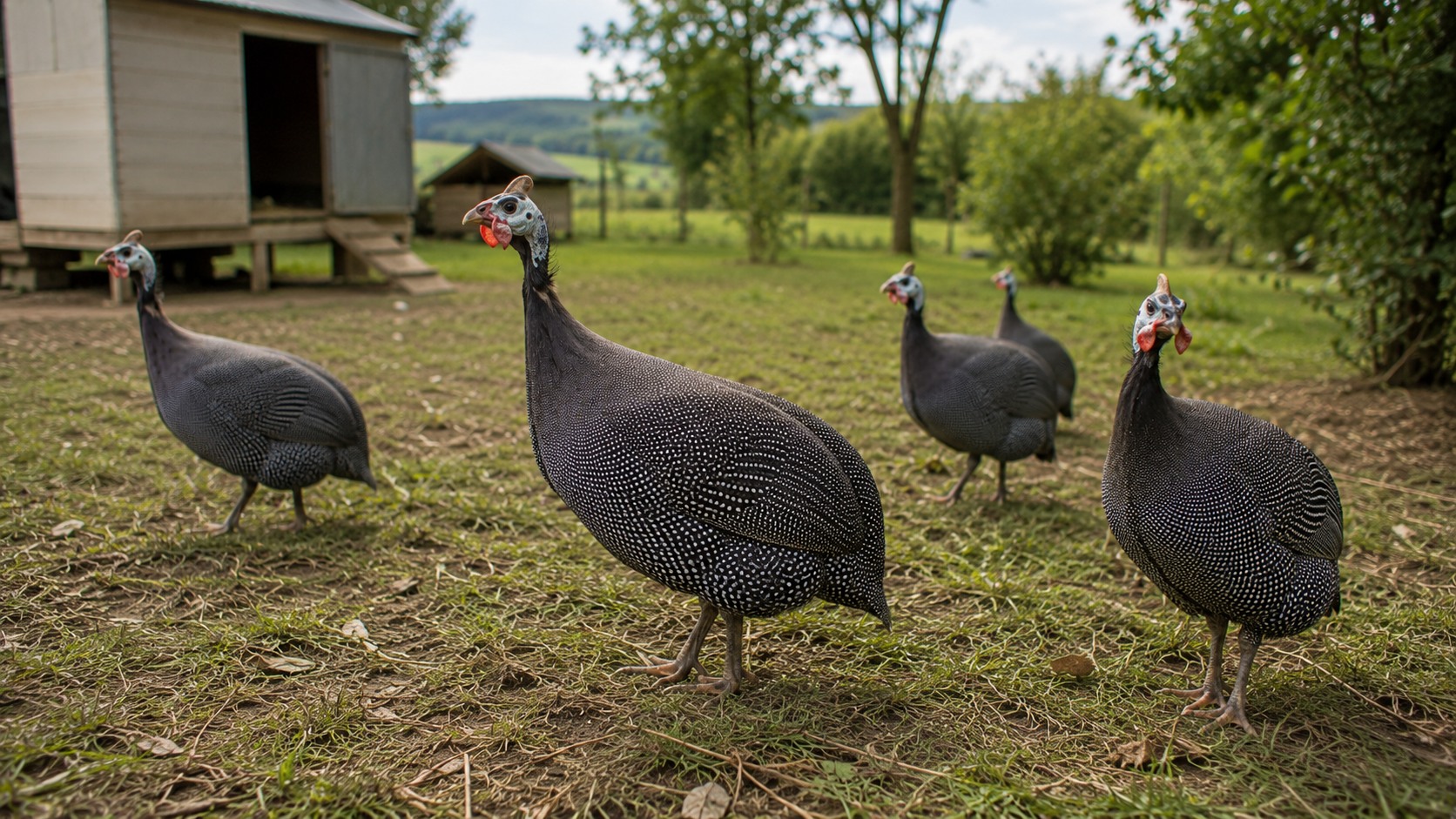 Vue agricole consacrée à races de pintades