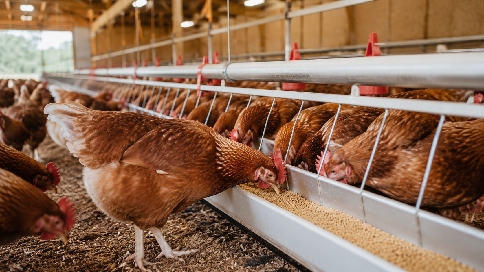 Vue agricole consacrée à ration des poules pondeuses