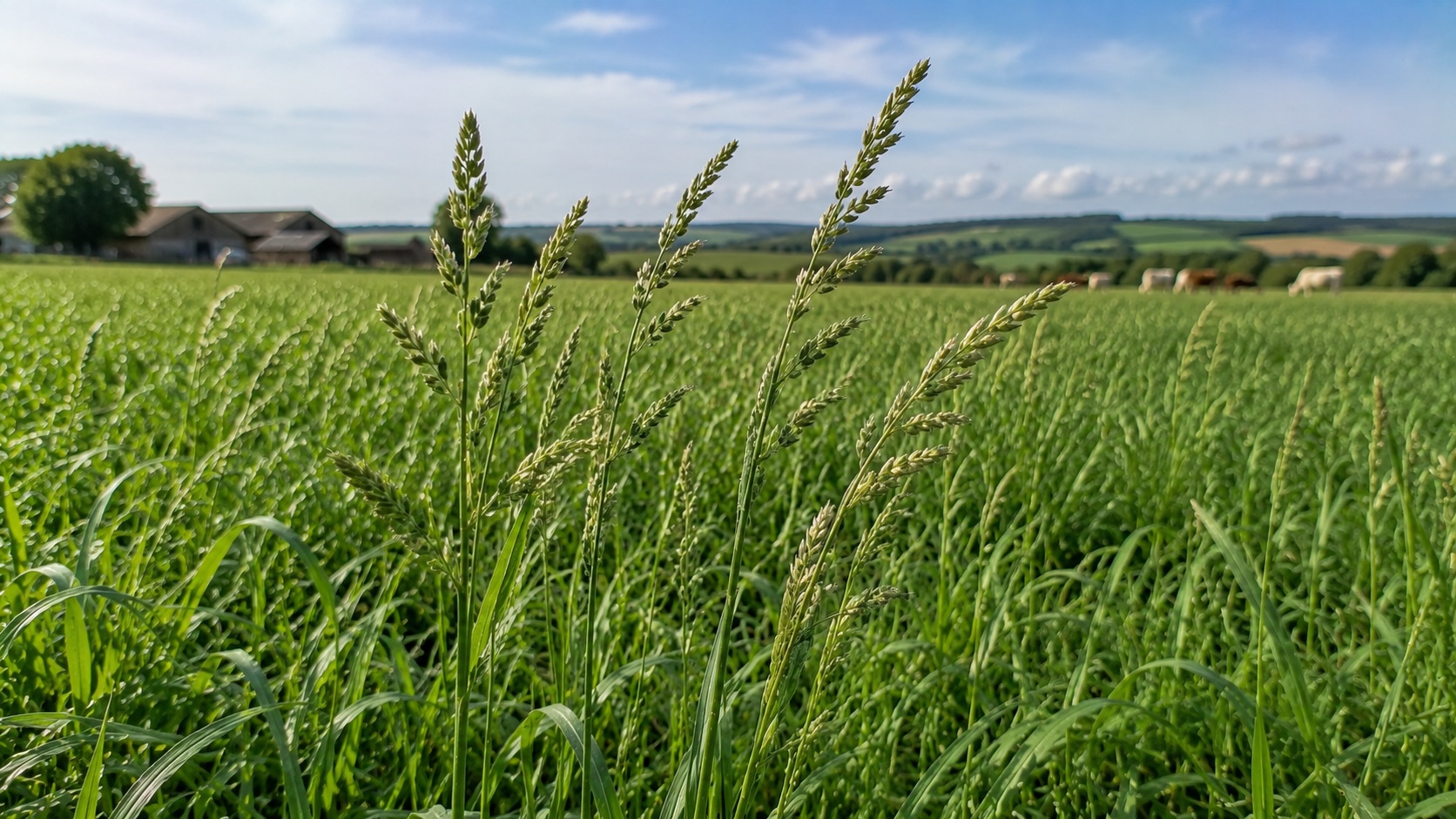 Prairie de ray-grass anglais en végétation dense au printemps