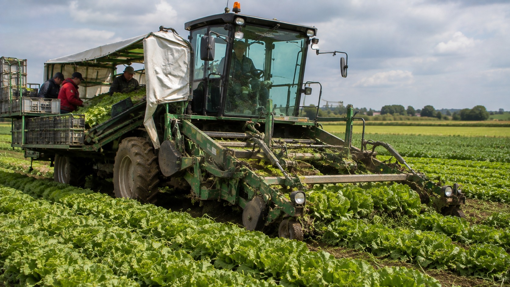 Vue agricole consacrée à récolteuse de légumes