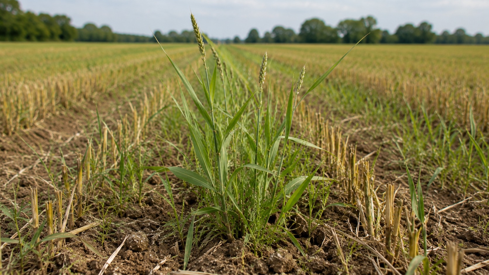 Vue agricole consacrée à repousses de céréales