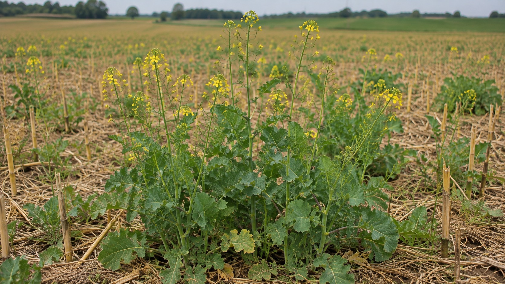 Vue agricole consacrée à repousses de colza