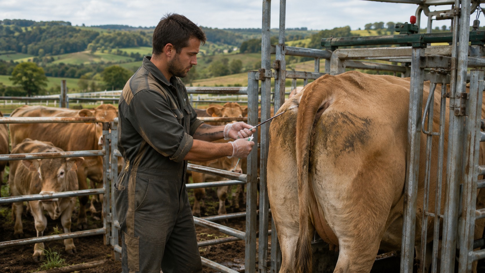 Vue agricole consacrée à reproduction des vaches allaitantes
