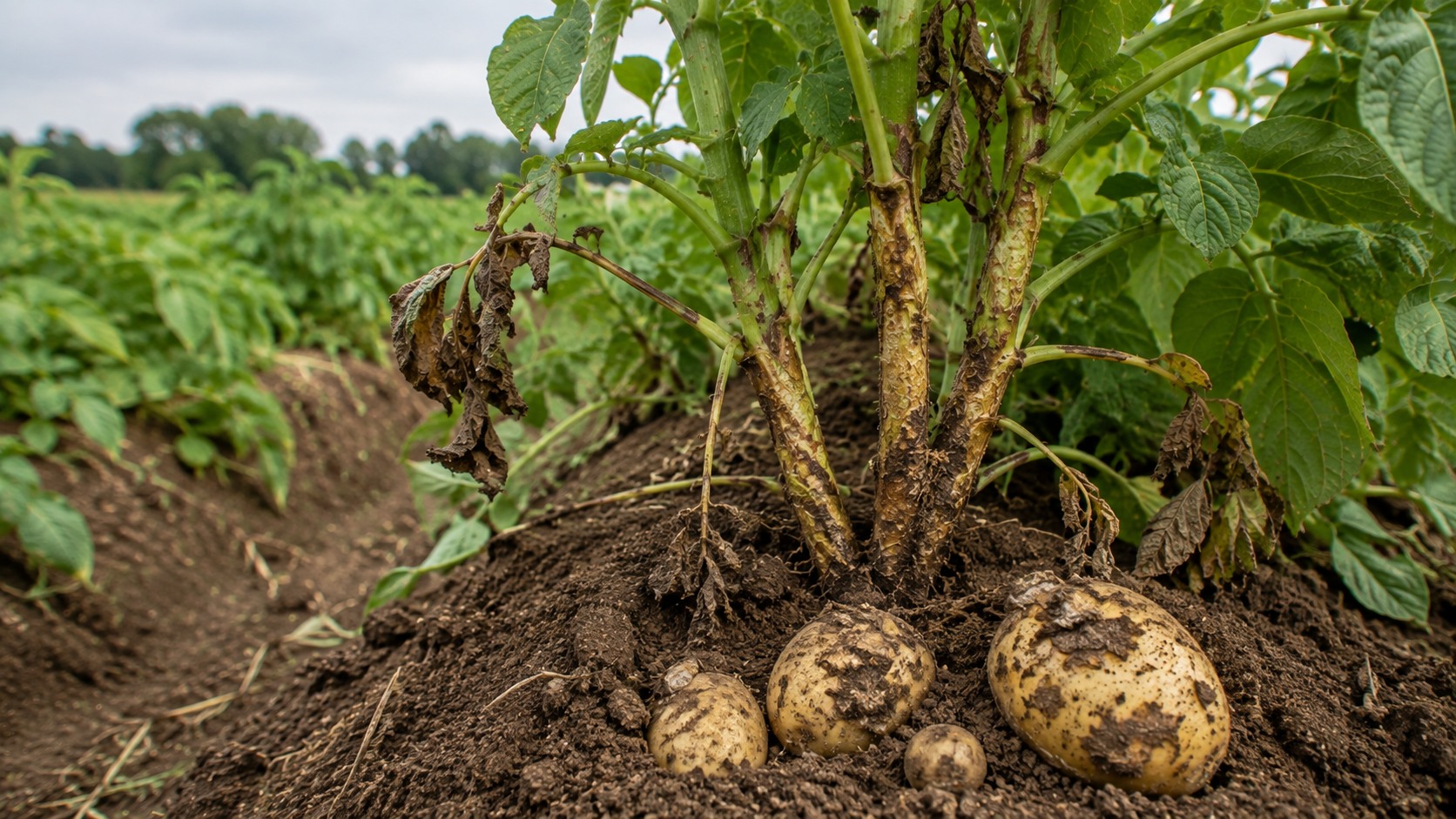 Vue agricole consacrée à rhizoctone brun de la pomme de terre