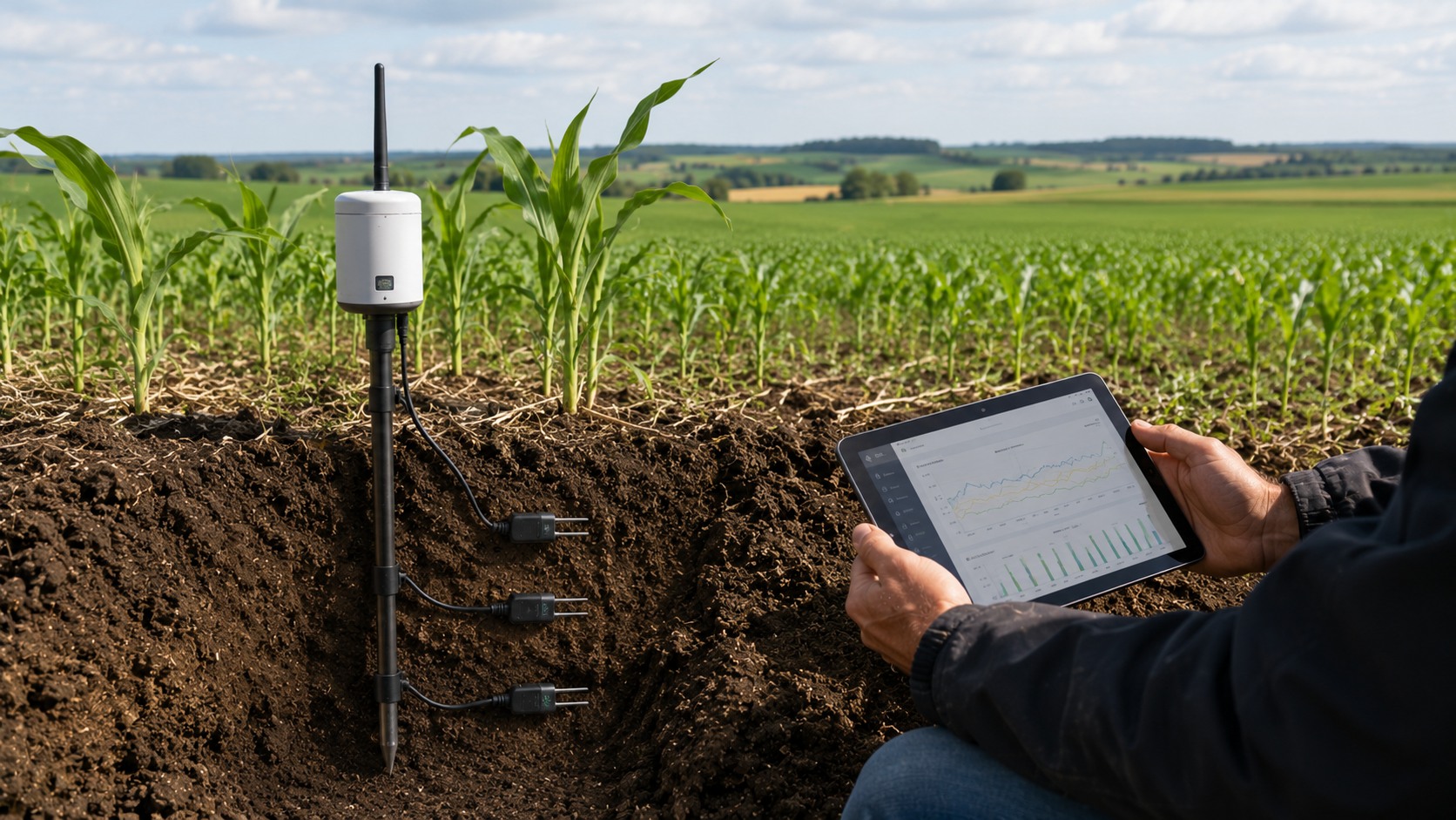 Vue agricole consacrée à sondes d’humidité du sol