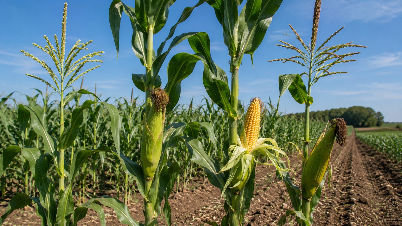 Vue agricole consacrée à stades du maïs