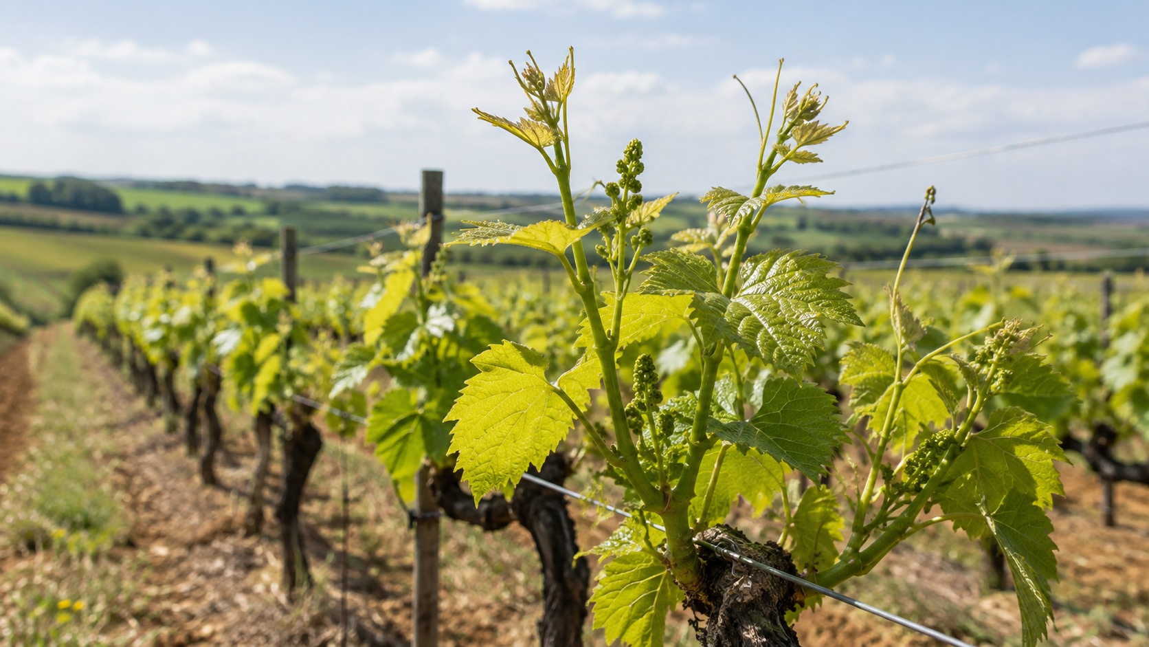 Vue agricole consacrée à stades phénologiques de la vigne