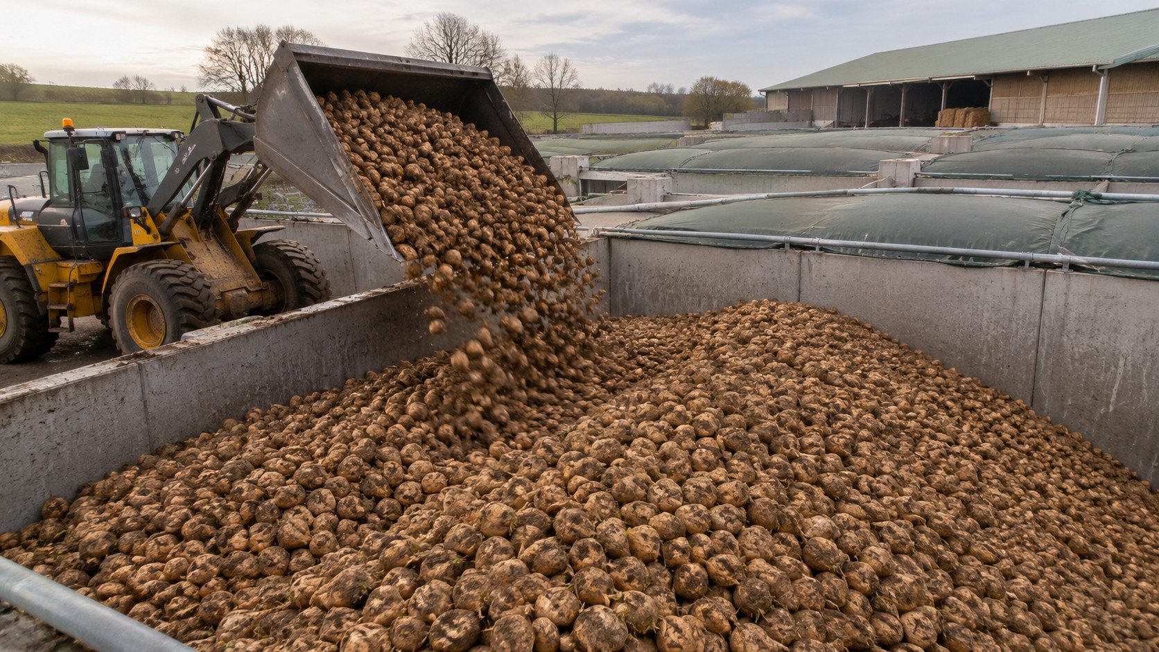 Vue agricole consacrée à stockage des betteraves en silo