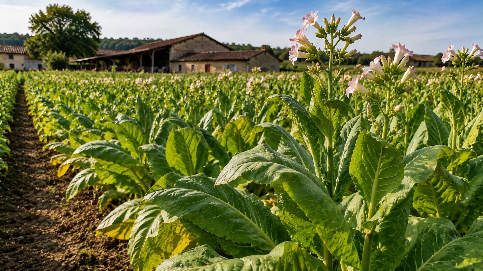 Parcelle de tabac en végétation dans le Sud-Ouest