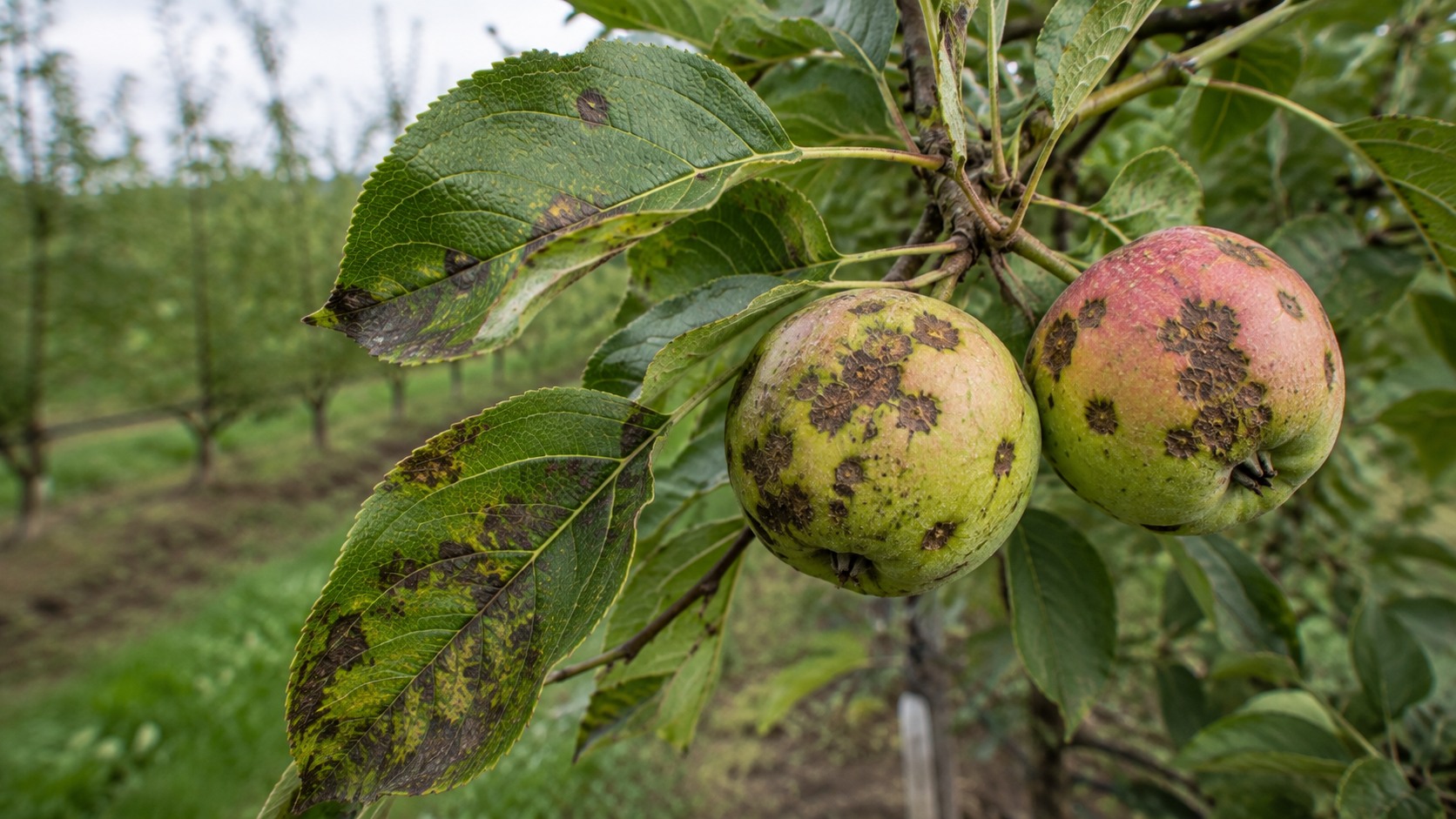 Vue agricole consacrée à tavelure du pommier
