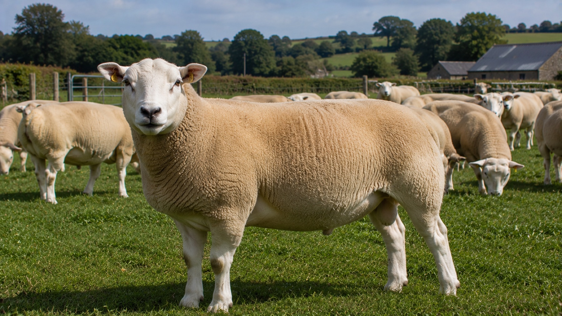 Brebis Texel dans les prairies humides du nord de la France