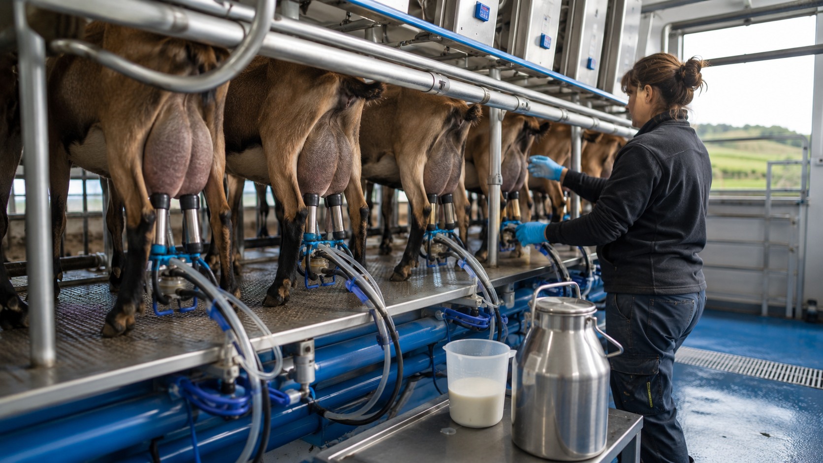 Vue agricole consacrée à traite des chèvres