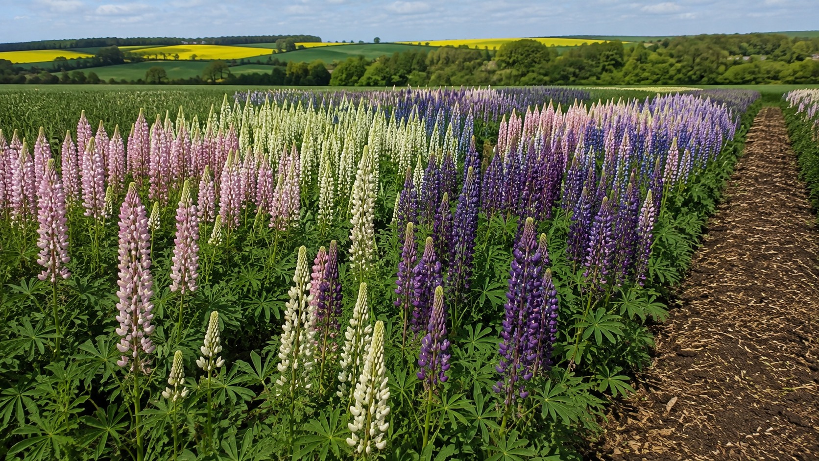 Vue agricole consacrée à variétés de lupin