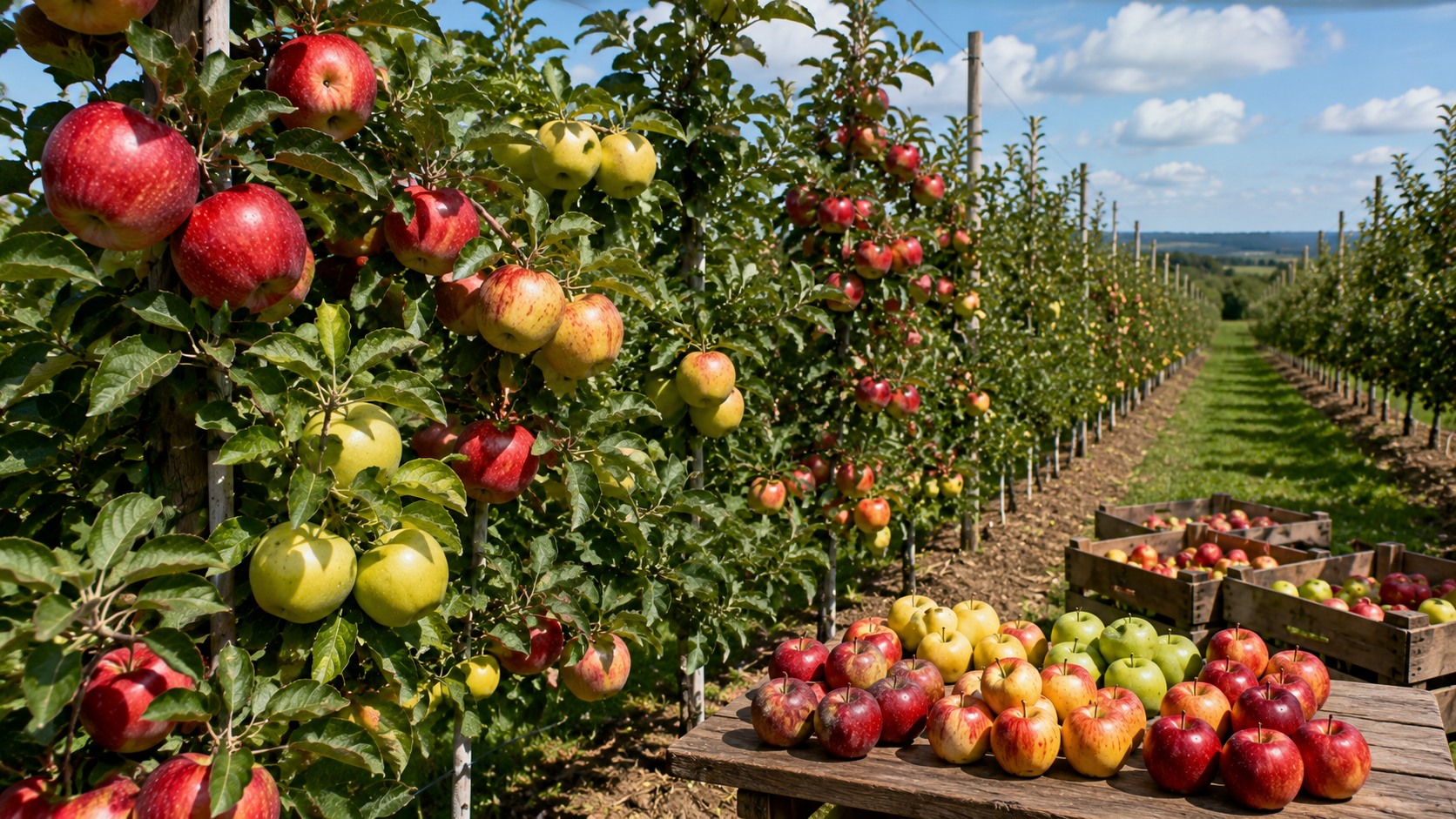 Vue agricole consacrée à variétés de pommes