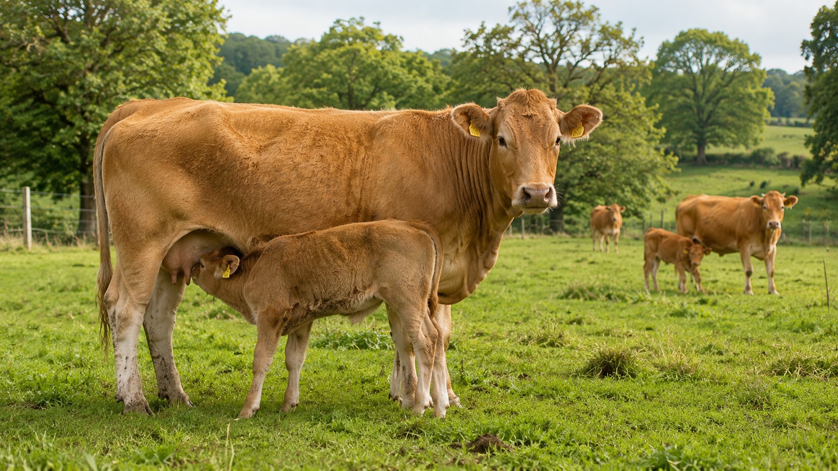 Vue agricole consacrée à veaux sous la mère
