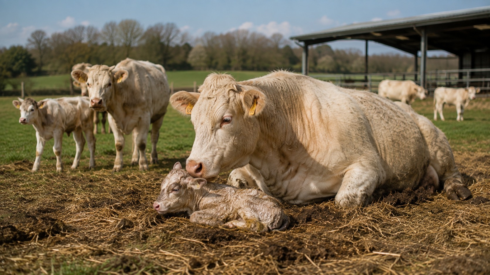 Vue agricole consacrée à vêlage en troupeau allaitant