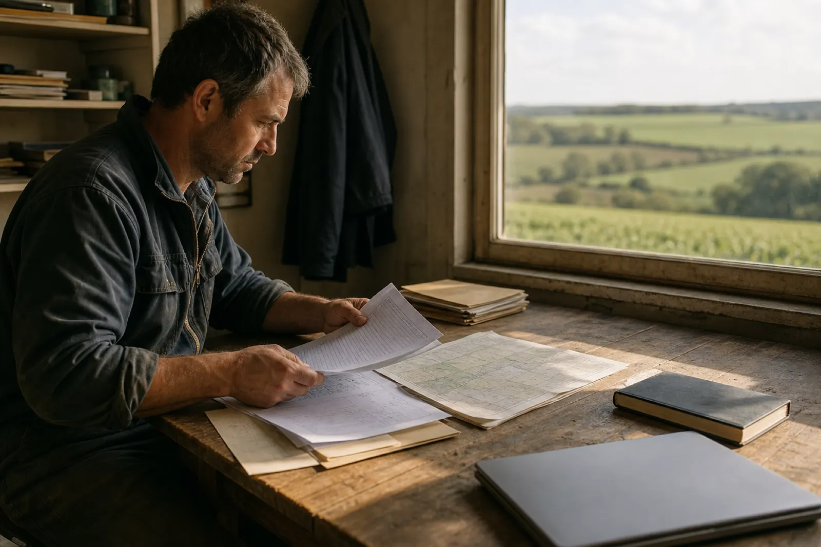 Documents de travail posés sur une table
