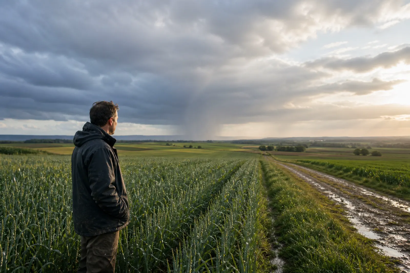 Ciel nuageux au-dessus de rangs cultivés