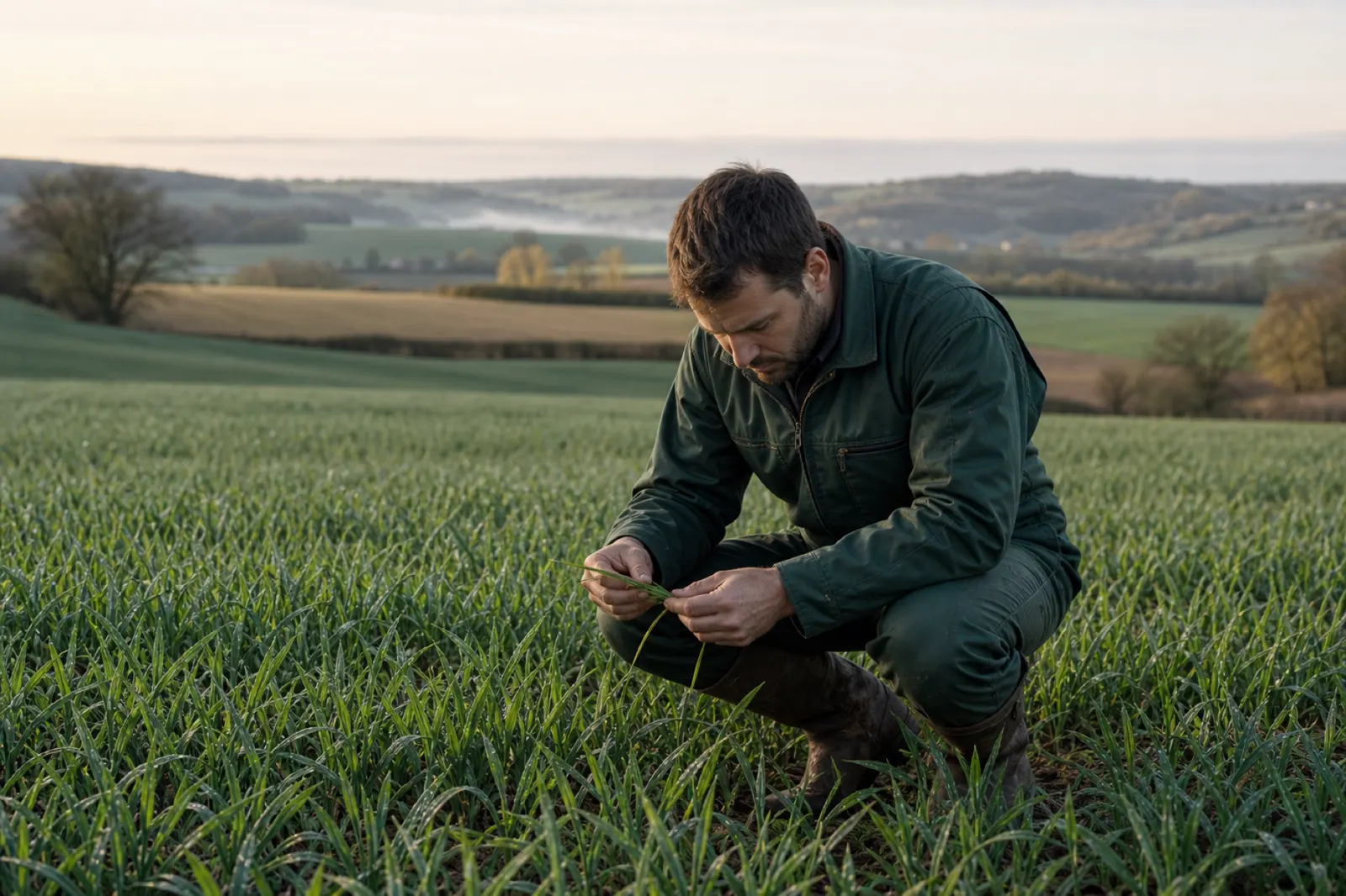 Agriculteur observant une culture dans une parcelle